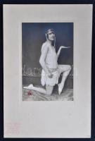 1926 Forche Roman udvari fényképész (Gödöllő) vintage fotója Szentpál Olga mozdulatművészeti iskolájának egyik táncosáról, pecsételve, kartonra ragasztva, 15x10 cm, kartonnal együtt 25x16 cm