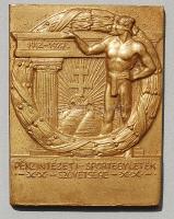 1927. "Pénzintézeti Sportegyletek Szövetsége" szögletes, aranyozott Br. plakett T:2