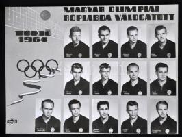 1964 Olimpiai csapatok tablóképe a labdarúgókról és a kézilabdásokról, 18x24 cm