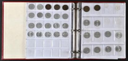 Hobbi gyűjtemény piros gyűrűs műbőr borítású albumba rendezve, magyar és külföldi pénzérmékkel T:veg...