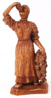 Szőlőevő, faragott fa figura /  Woman eating grapes, carved wooden figure, 21cm