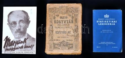 3 db könyv: Nemzetközi jog (1918); Bp. statisztikai lexikonja (1940); Merjünk Magyarok lenni Teleki Pál beszédei (1992)