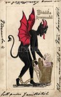 Krampus with wings, girl, Emb. (EK)