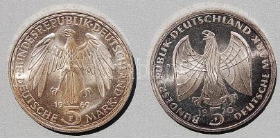 NSZK 1969. "Mercator" 5DM (Ag) + "Beethowen" 5DM (Ag) T:2