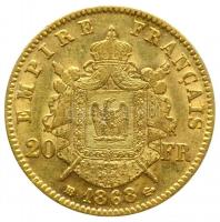 Franciaország/II. Császárság 1868BB 20Fr Au (6,42g/0.900) "III. Napóleon" Strasbourg T:2
F...