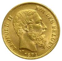 Belgium 1871. 20Fr Au (6.47g/0.900) "II. Lipót" T:2 Belgium 1871. 20 Francs Au (6.47g/0.900) "Leopold II" C:XF