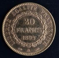 Franciaország / Modern Köztársaság 1894A 20Fr Au (6,47g/0.900) T:2,2-
France / Modern Republic 1894A...