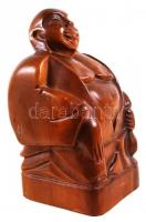 Faragott Buddha szobor, fa, hátul széthasad, m:20 cm