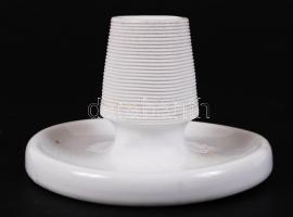 Art deco gyufatartó, fém, m:10 cm + porcelán gyertyatartó, m:8 cm