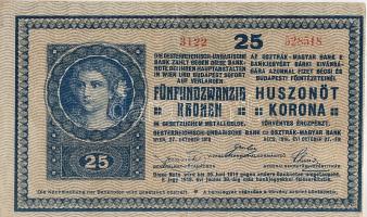 1918. 25K "hullámos" erősen jobbra tolódott nyomat sorozatszám elcsúszva T:II