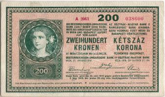 1918. 200K "2000 feletti sorszám" hátoldalon sorszámok részleges tükörnyomata + nyomdafesték elmázolások T:II