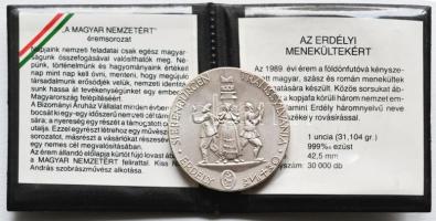 Kiss Nagy András (1930-) 1973. "Magyar Nemzetért / Erdély" Ag emlékérem (62.6g/0.999/42mm)...