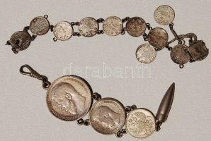 Kis hagyaték "háborús emlék", nyakláncok ezüst pénzekből (orosz és török) + 4db bankjegy