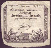 Franciaország 1793. "Assignat" 50S T:II Széles ívszéllel!