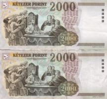 2003-2004. 2000Ft (2x) mindkettőn jelentős rendellenességekkel, álló sorozatszám utolsó száma erősen...