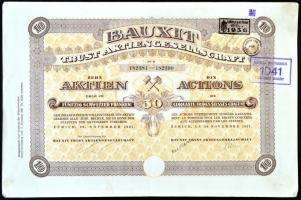 Svájc/Zürich 1927. "Bauxit Trust Részvénytársaság" 10 részvénye, összesen 500Fr-ról szelvé...