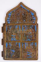 cca 1850 Pravoszláv triptichon-töredék domborműves jelenetekkel, zománcozott bronz relief /  Orthodox Christian triptych part, enamelled bronze relief, 16x9,5cm