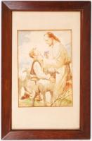 Márton Lajos (1891-1953): Jézus és a kisfiú. Akvarell, papír, jelzett, üvegezett keretben 27×20 cm