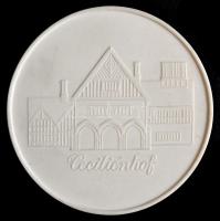 NDK ~1970. Történelmi Emlékhelyek - Cecilienhof" Meisseni porcelán plakett (65mm) dísztokban T:...