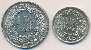 Svájc 1952B. 1Fr Ag T:2 + 1965. 1/2Fr Ag T:1- Switzerland 1952B. 1 Franc Ag + 1965. 1/2 Franc Ag T:1-