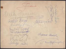 cca 1940 Fotó együtt mulató művészekről és színészekről, hátoldalán a résztvevők aláírásával (Honthy...