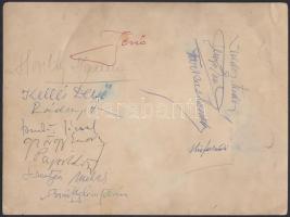 cca 1940 Fotó együtt mulató művészekről és színészekről, hátoldalán a résztvevők aláírásával (Honthy...