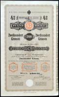 Ausztria / Bécs 1913. Kötvény 200K-ról T:II + 1915. Háborús Hadikölcsönkötvény 2000K-ról szelvényekkel T:III Austria / Vienna 1913. Pfandbrief about 200 Corona C:XF + 1915. War Loan about 2000 Corona with coupons C:F