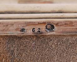 Ezüst (Ag.) névjegykártya tartó doboz, fa betéttel, jelzett (P.V), 11×9 cm m:5 cm, bruttó: 246 g / S...