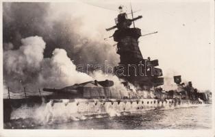 Damaged battleship, photo