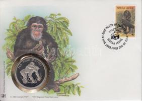 1986. "30 éves a WWF - Csimpánz" fém emlékérem érmés borítékon bélyegzővel T:PP 1986. "WWF 30 years - Pan Troglodytes" coin letter with stamps C:PP