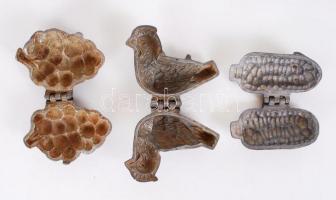 3 db fém cukrász öntvényforma, jelzettek (Arad), h:9 cm (3×)