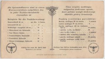 Német 3. Birodalom / Reichskommissar Ostland ~1945. 1 Pont len és gyapjútermékek beváltására T:III
G...