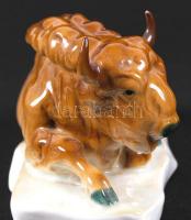 Zsolnay bölény, kézzel festett, jelzett, hibátlan, m:11 cm, h:20 cm