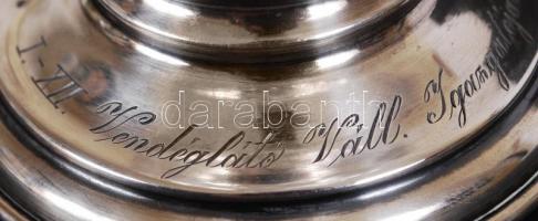 Ezüst (Ag.) ólomkristály váza, jelzett, hibátlan, gravírozott szöveggel, m:17 cm