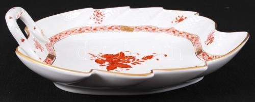 Herendi Apponyi mintás leveles tál, kézzel festett, jelzett, hibátlan, m:6 cm, h:23 cm