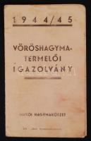 1944/1945 Vöröshagyma-termelői igazolvány