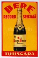 cca 1940 Temesvár. Bere Record Speciala, pezsgőreklám, kisplakát, 23x15,5cm