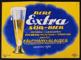 cca 1940 Temesvár. Bere Extra Sör-Bier, sörreklám, kisplakát, 23x32cm