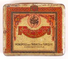 cca 1920 Török cigarettás dobozka, fém /  Monopole des Tabacs de Turquie, Turkish cigarette box, metal, 7,5x8,5cm