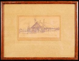 Csiky András (1894-1971): Orosz tanya (1946) papír, ceruza, jelzett	8 x 15 cm