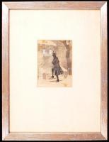 Heyer Artúr (1872-1931): Éjszakai látogató. Ceruza,	papír, fedőfehér. Jelzett 15,5 x 11,5 cm