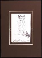 Lukács Ágnes (1920): Kutya-macska barátság. Golyóstoll, papír. Jelzett. (Dési Huber Istvánné hagyaté...