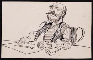 Mühlbeck Károly (1869-1943): Illusztrációk 4db Gárdonyi Géza: Göre Gábor bíró úr sorozatából, tus, p...