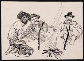 Mühlbeck Károly (1869-1943): Illusztrációk 4db Gárdonyi Géza: Göre Gábor bíró úr sorozatából, tus, p...