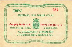 Szekszárd 1945. Utalványjegy 1P értékben T:I-