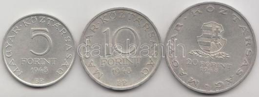 1948. 5Ft Ag "Petőfi" + 10Ft Ag "Széchenyi" + 20Ft Ag "Táncsics" teljes sor T:2