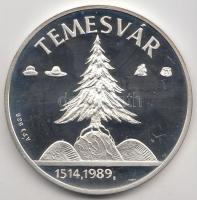 1991. "Temesvár - Erdély" Ag emlékérem (31.1g/0.925/42,5mm) dísztokban tanúsítvánnyal T:PP Csak 3000db!