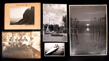 1913-1955 5db balatoni fénykép, feliratozva, 6x9-24x18cm