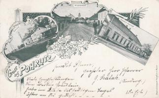 1899 Pohorelice, Pohrlitz; railway station, Waach's restaurant, floral