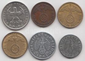Német 3. Birodalom 1938A 2Pf + 1941B 5Pf + 1938B,D 10Pf (2x) + 1941D 50Pf + 1937A 1M T:2
German Thir...